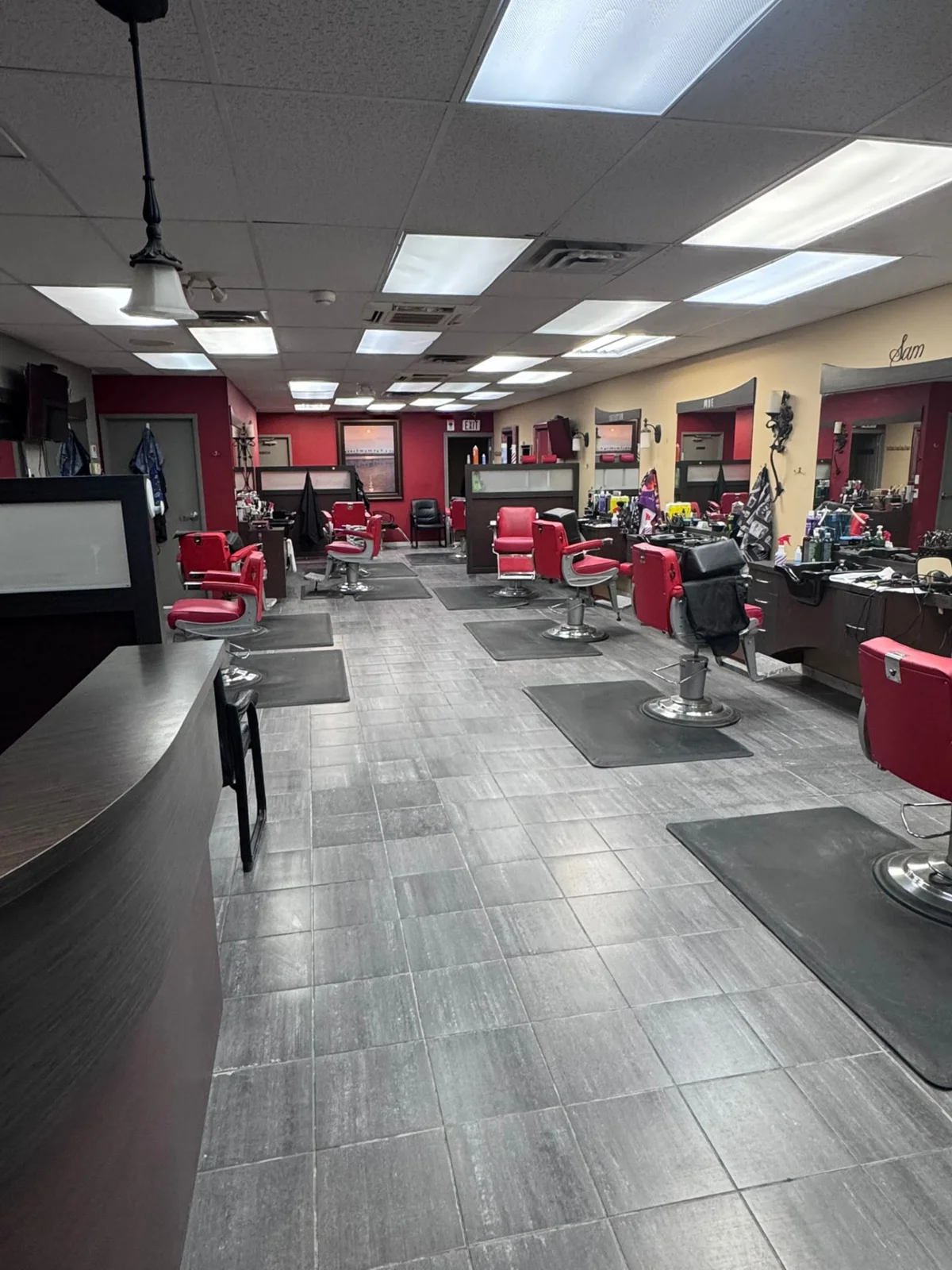 A view through the barber stations at Empire in Ancaster