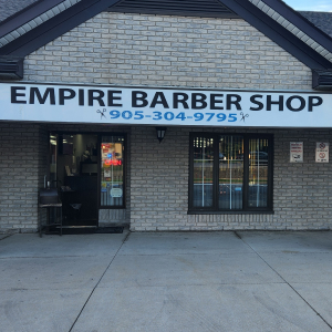 Empire Barber Shop storefront and entrance in Ancaster